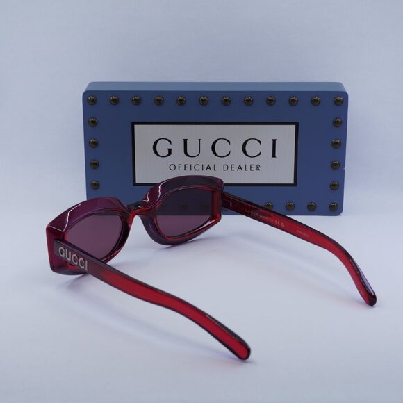 Gucci GG1719S 004 Geometric Sunglasses - Transparent Red main image 11